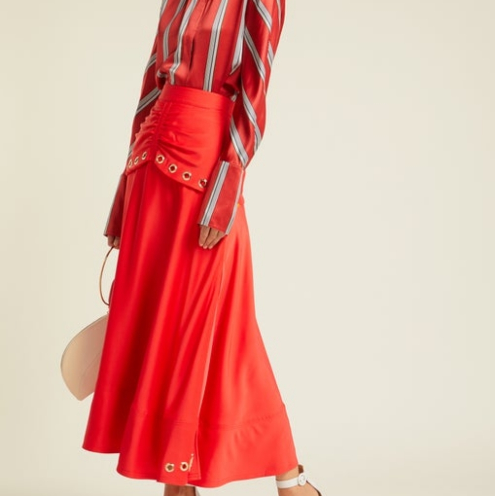 Self Portrait Satin Skirt Grommet Detail